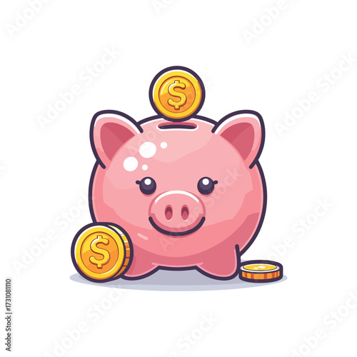 Cute piggy bank with coins, symbolizing savings and finance (3)
