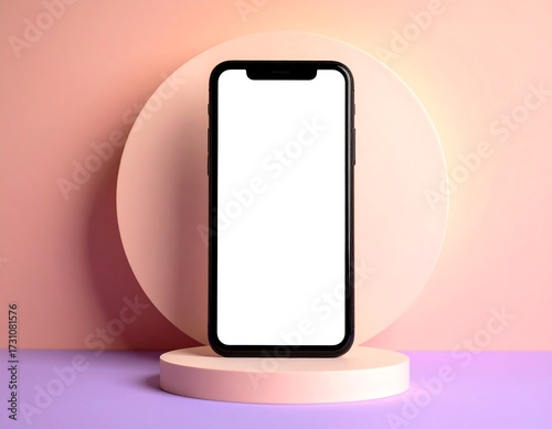 Modern smartphone mockup on pastel podiums