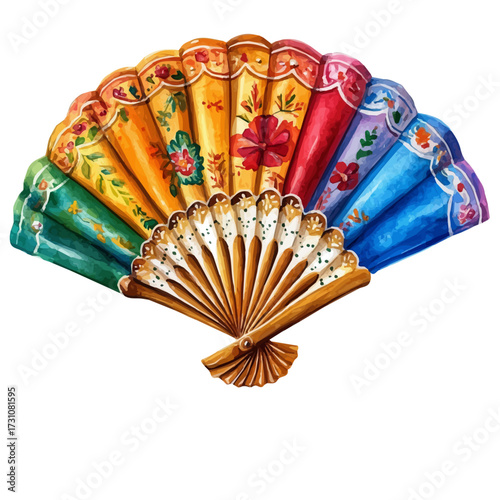 Carnival Fan, watercolor vector, isolated on a white background.