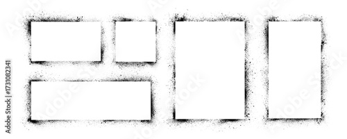 Grunge graffiti stencil frames with spray paint borders. Black vector rectangles and squares. Airbrushing paint banners, splatter ink shapes. Places for text or pictures. Graffiti spraypaint element.