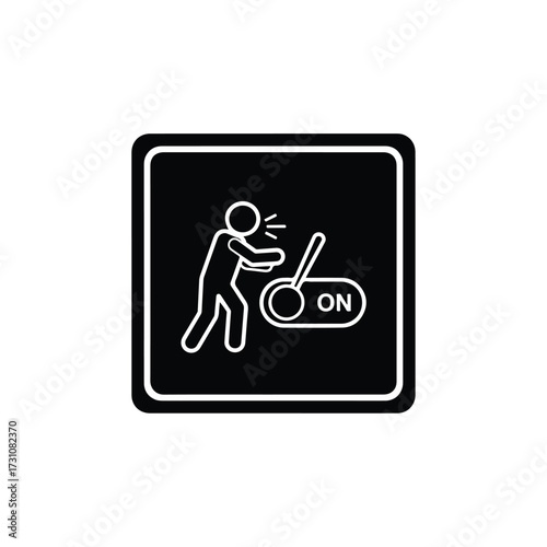 Warning icon of a person struggling with a large on switch.