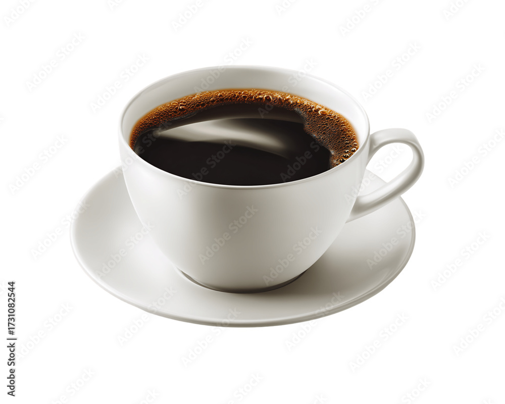 Obraz premium White Coffee Cup on Saucer with Dark Coffee, PNG