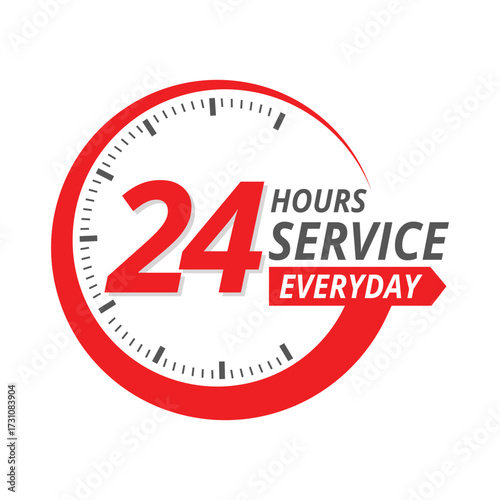 Vector art of 24 hours service everyday clock icon