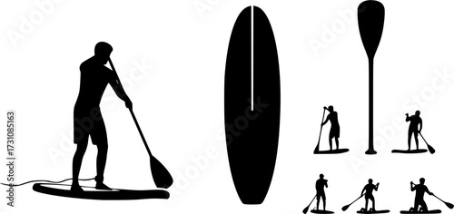 Paddle boarding equipment silhouettes, Paddleboard silhouette,Paddleboarding silhouettes, Paddleboard, Paddleboard vector, Paddle surfers
