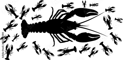 Crayfish silhouette, Lobsters silhouette, Crayfish, Crawfish, Crawfish silhouette, Seafish silhouette, Crayfish bundle