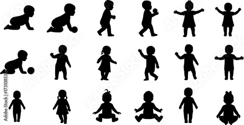 Toddler silhouette, Children silhouettes, Kids silhouette, Toddler vector set, Baby , Children clipart 