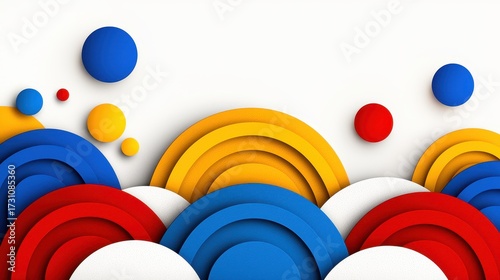 Abstract Semi Circles Background in Red Blue Yellow on White Surface