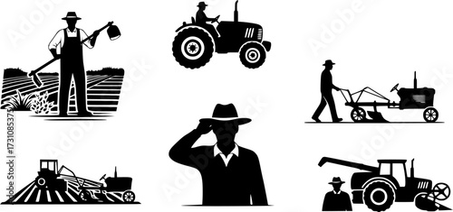 Farmers works in field, Farmer working, Farmer with vehicle silhouettes, Agriculture farmer silhouette, Agriculture farmer , Farmer with vehicle