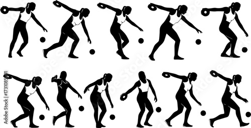 Women discus thrower silhouette, Discus silhouettes, Female discus silhouette, Discus thrower, Discus, Female thrower, Female player vector