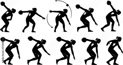 Women discus thrower silhouette, Discus silhouettes, Female discus silhouette, Discus thrower, Discus, Female thrower, Female player vector
