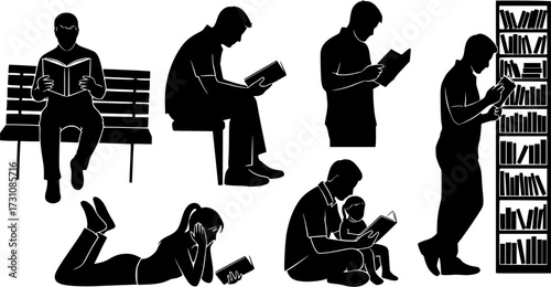 People reading books silhouettes