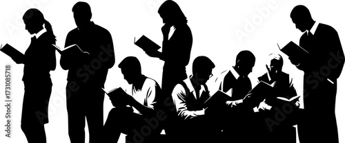 People reading books silhouettes