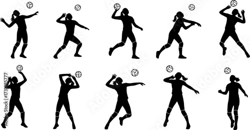 Women volleyball player silhouettes, Volleyball player women silhouettes collection