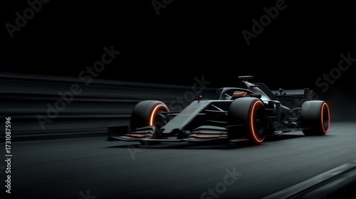 Formula One Race Car Speeding Through Dark Road