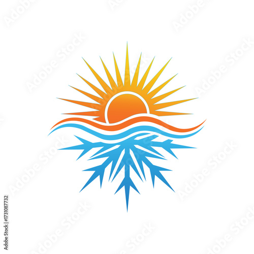 Vector art of symbol representing hot and cold weather, with sun and snowflake