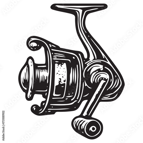 Vintage Spinning Fishing Reel Illustration