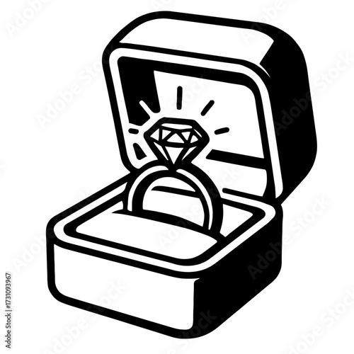 Diamond Ring in Open Box Icon Vector - Proposal and Engagement Graphic