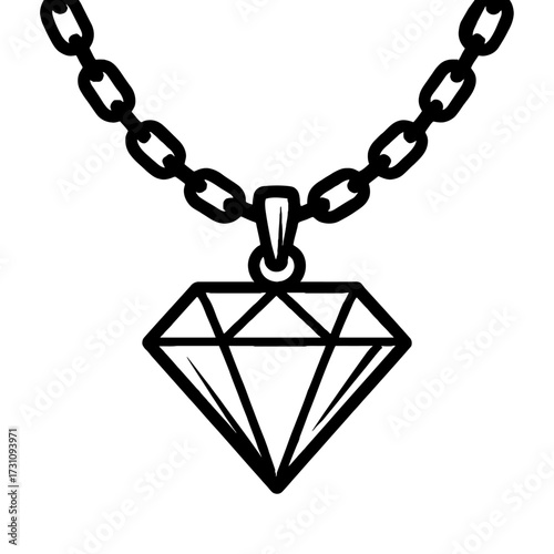 Diamond Pendant on Chain Icon Vector - Hip-hop and Urban Jewelry Graphic