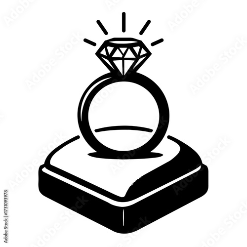 Diamond Ring on Pillow Icon Vector - Elegant Symbol of Engagement and Love