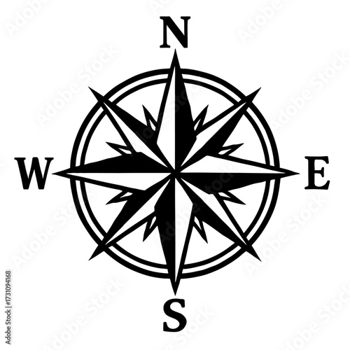 Compass Rose Vector Icon - Classic Symbol for Travel and Direction