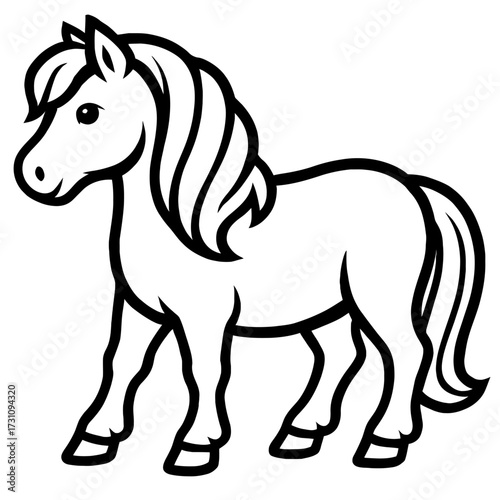 Cute Cartoon Horse Vector - Adorable Black and White Graphic for Kids