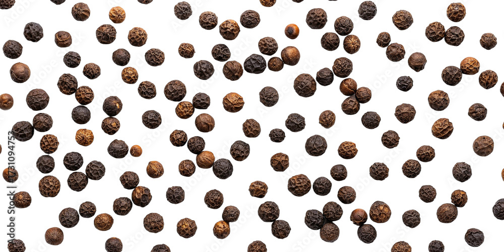 Obraz premium Seamless Black Peppercorn Pattern on Transparent Background Realistic Spice Texture with Black Peppercorns Abstract Design