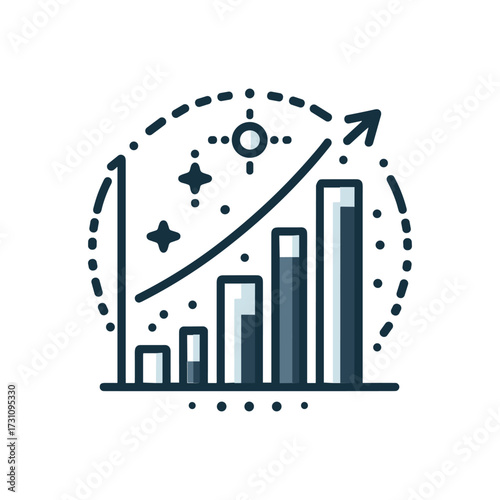 Graph illustrating growth trends with stars and arrows