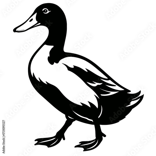Duck Vector Illustration - Black and White Walking Bird Graphic