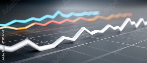 Abstract Financial Graph Rising with Blue Orange and White Lines on a Dark Grid Background