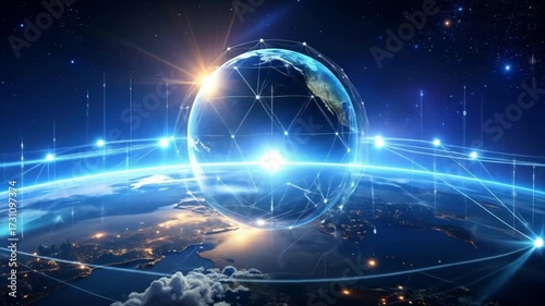 Global connectivity and technology network represented by the Earth and digital lines