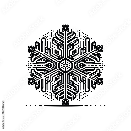 Intricate snowflake design with circuit patterns (7)