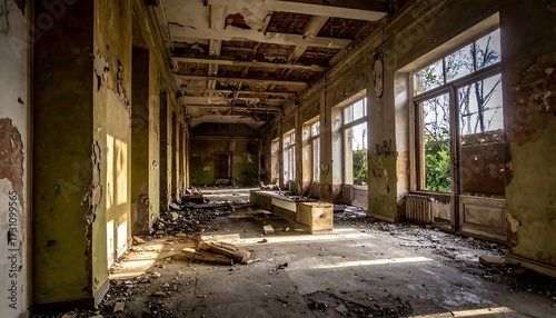Abandoned Hallway in Ruins.