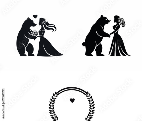 vector of beautiful bride and bear groom happy marriage