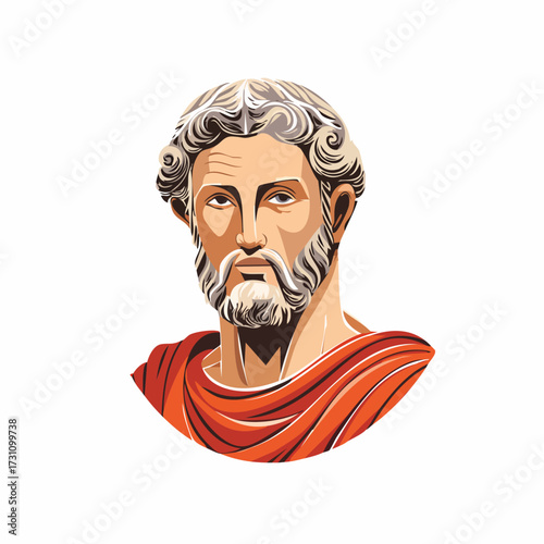 Vector illustration of Marcus Aurelius, Roman Emperor, bust style, stylized, minimalist, flat design
