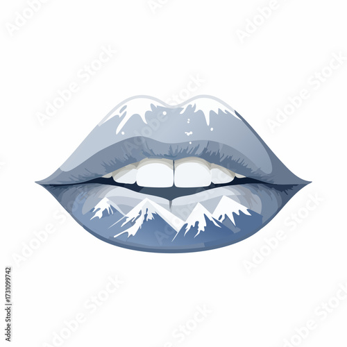 Mountain-shaped lips vector illustration, flat and minimal, stylized design
