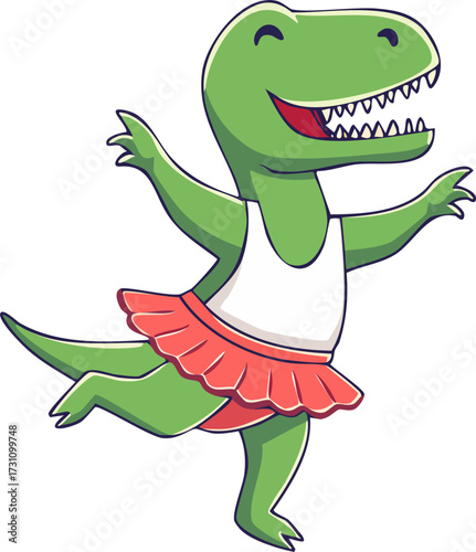 T-Rex doing ballet, cartoon vector style, minimal colors, humorous and cute, flat illustration