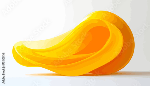 Abstract yellow sculpture with curved, layered design on white background.