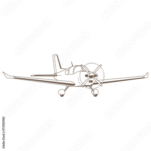 Detailed line drawing of vintage airplane ready to take flight for your travel designs