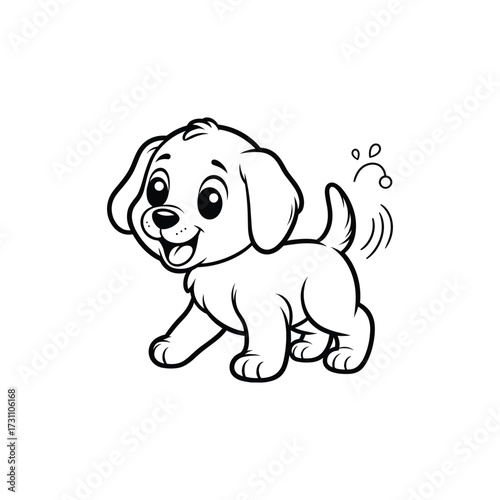 Happy puppy wagging tail in playful stance