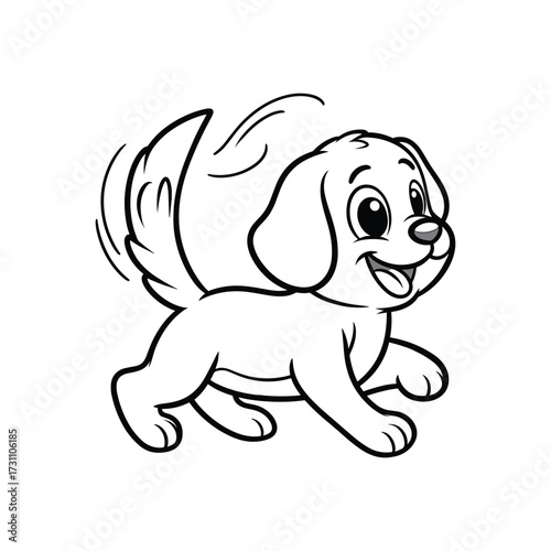 Happy puppy running joyfully in a playful setting