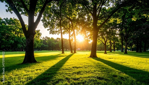 Fototapeta Naklejka Na Ścianę i Meble -  Lush park at sunset