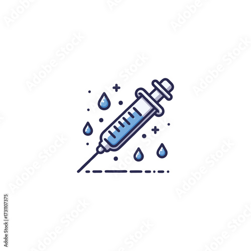 Medical syringe with droplets, symbolizing healthcare use