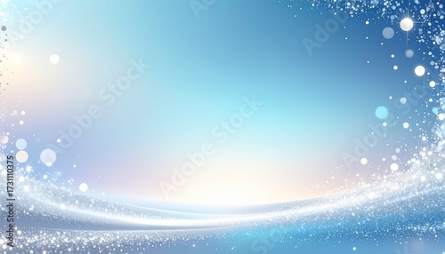 【スノー・ウェーブ】幻想的な水色と白のグラデーション、雪の粒子が舞う冬のエレガント背景Generated image