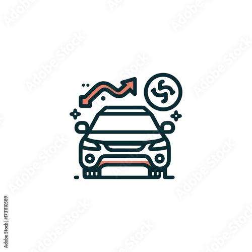 Modern car illustration with growth symbol and icons