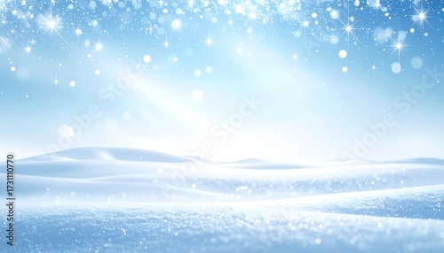 Naklejka 清潔な雪原： ミニマルな丘と、煌めくコピースペースのある幻想的な背景Generated image