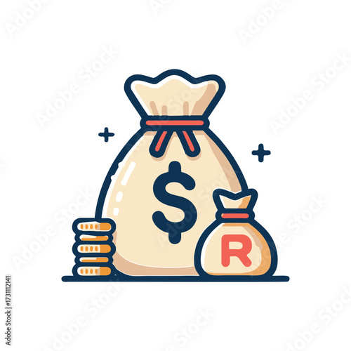 Illustration of Money Bags and Coins with Symbols
