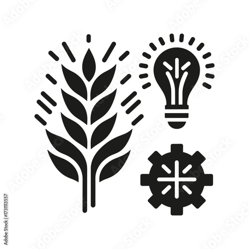 Innovative agricultural concepts with lightbulb and gear