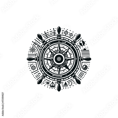 Nautical compass design with intricate decorative elements