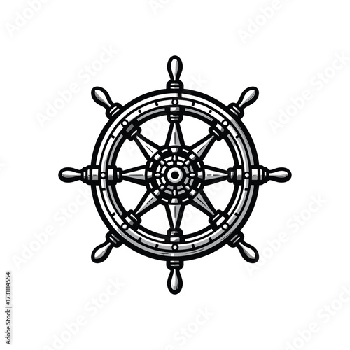 Nautical ship's wheel illustration on white background
