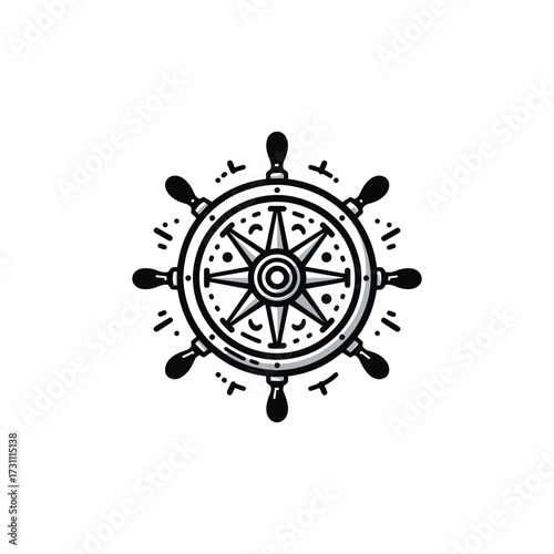 Nautical steering wheel illustration with splashes
